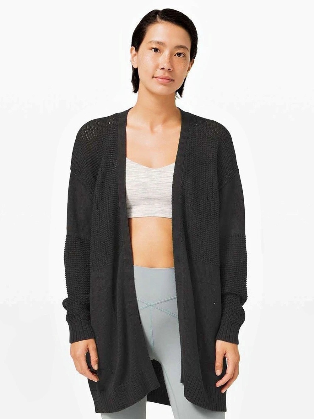 lululemon Easy Embrace Wrap Sweater Black Cotton Cardigan Like New